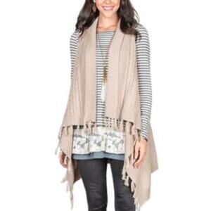 Matilda Jane Women's Mind's Eye Taupe Cable Knit Tasseled Cardigan Size Small
